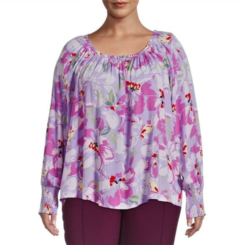 Floral Peasant Blouse Top Long Sleeve Plus Size Sz 0X NWT